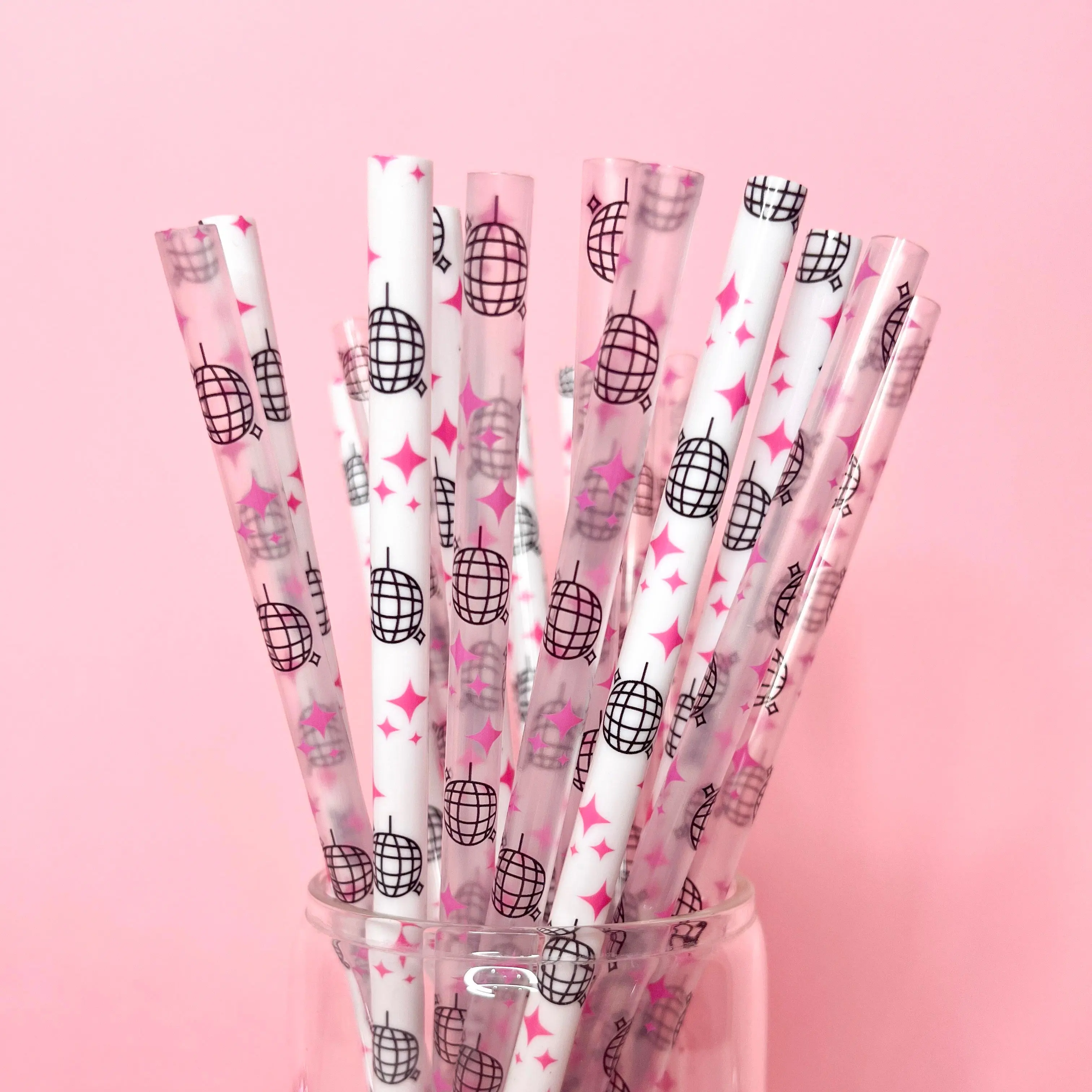 Reusable Disco Ball Straws – 9" Iced Coffee & Party Drink Straws (20 Pack)