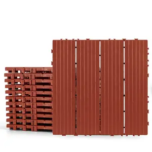 Plastic Interlocking Deck Tiles 12 Pack, 12"x12"  Patio Flooring, Weather Resistant Outdoor Deck Tiles for Balcony, Porch, Backyard, Brick Red