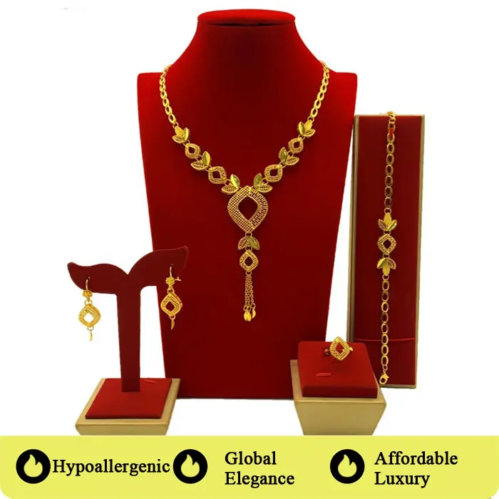 Women's 4-Piece Gold-Plated Copper Alloy Fashionable Jewelry Set - Necklace, Geometric Drop Earrings, Bracelet, Ring - for Dubai Weddings, Daily Wear - Costume Jewelry Accessories, Accessories For Women, Gold Aesthetic, Elegant, Fashion Commuting, Female,