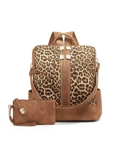 Large Capacity Vintage Leopard Print Backpack with Detachable Wrist Strap, Adjustable Shoulder Straps, Multi-Functional Travel Bag for Gym Use