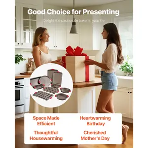 VEVOR Baking Pans Set, 10-Piece, Nonstick Carbon Steel Cookware Sheets Trays, Stackable Kitchen Oven Bakeware Cooking Sets with Silicone Handles, Easy to Clean, for Baking Cookie Cake Muffin Bread