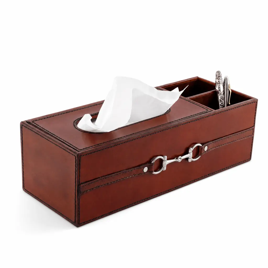 Premium Genuine Leather Bit Office Tissue Box