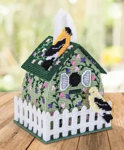 Spring Birdhouse Plastic Canvas Tissue Box Cover