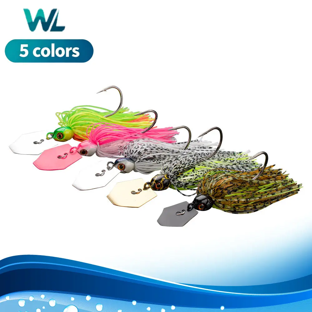 5Pcs Bladed Jig Fishing Lures Kit, Silicone Skirted Jig Head with Sharp Stainless Hooks, Lifelike 3D Eyes Vibrating Spinner Jig Lures, Durable Fishing Tackle for Bass Trout Freshwater Saltwater
