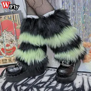 Multi-color plush stripe Leg Warmers Spicy Girls Millennium Gothic punk woman Leg Warmers y2k Harajuku