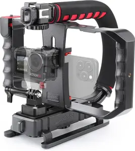 Camera Handheld Stabilizer with Smartphone Video Cage Rig, Triple Cold-Shoe Handle Grip Compatible with All Camera Action Camera DSLR Smartphone