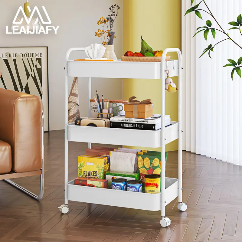 LEAIJIAFY Sturdy Carbon Steel Storage Cart - Freestanding Metal Mobile Organizer with Thick Frame, Swivel Wheels, Mesh Shelves, Cabinet-Rack for Kitchen, Office Storage