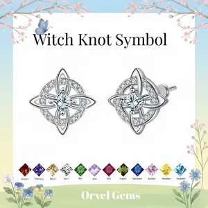 Witch Knot Symbol Earrings – Celtic Knot & Crystal Birthstone Stud Earrings, Tetragrammaton-Inspired Protection Jewelry for Women