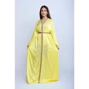 Lemon Gleam Emarati Satin Kaftan