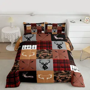 Hunting Camo Kids Comforter Set Deer Bedding Set Camouflage Duvet Quilt for Kids Boys Girls Bedroom Antlers Decor Microfiber Ultra Soft Breathable
