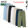 4 Pieces 100% Cotton Linen Pants for Men & Women, Summer Casual Elastic Waist Drawstring Wide Leg Breathable Pants