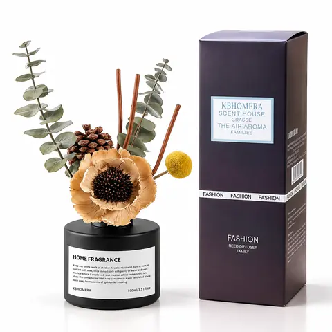 KBHOMFRA Jasmine Scented Reed Diffuser (3.38 oz) - Aromatic Scent Home Fragrance with Cotton Sticks, Dried Flower Bouquet, Essential Oil - 6 Months Long-Lasting Indoor/Outdoor Aroma - Ideal Birthday, Anniversary Gift for Bathroom Use