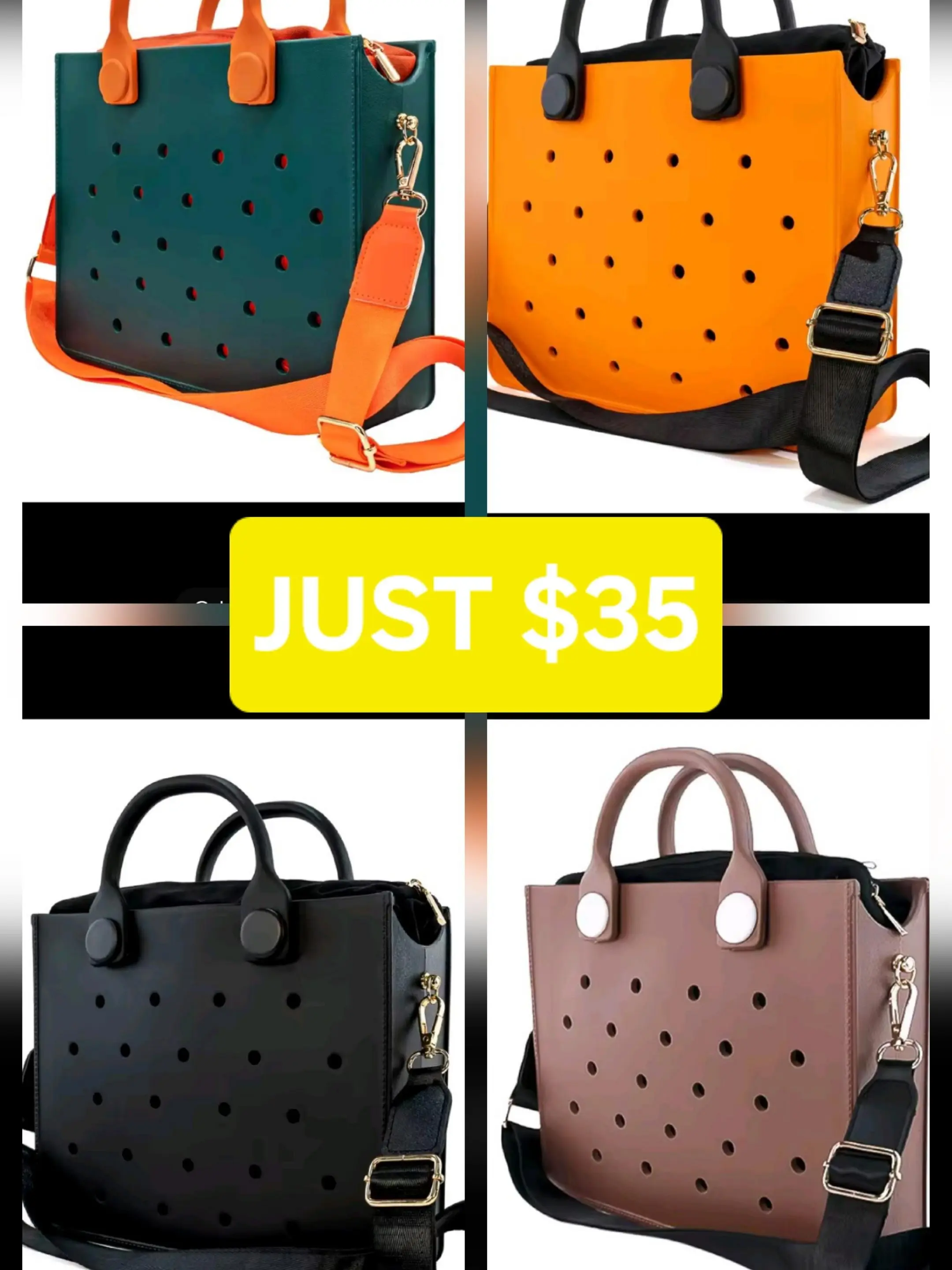 Waterproof Rubber Tote Bag - No Accessory Charms Included - Available in Multiple Colors - Durable & Practical - Just $35