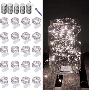 20 Pack Fairy Lights  Operated String Lights, 20 LED on 6.6FT Silvery Copper Wire, Firefly Fairy String Lights for Wedding Party Mason Jar Christmas Decorations Bedroom Decor(White)