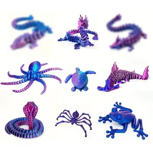9PCS 3D Printed Dragon Figure Collection Red or Blue for Collectors