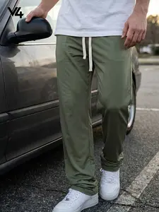 Vibe404 Men's Cooling Ice Silk Pants Summer Thin Trousers Relaxed Fit Wide Leg Lightweight Breathable Stretch Nylon Spandex Drawstring Waist Casual Lounge Bottoms Army Green