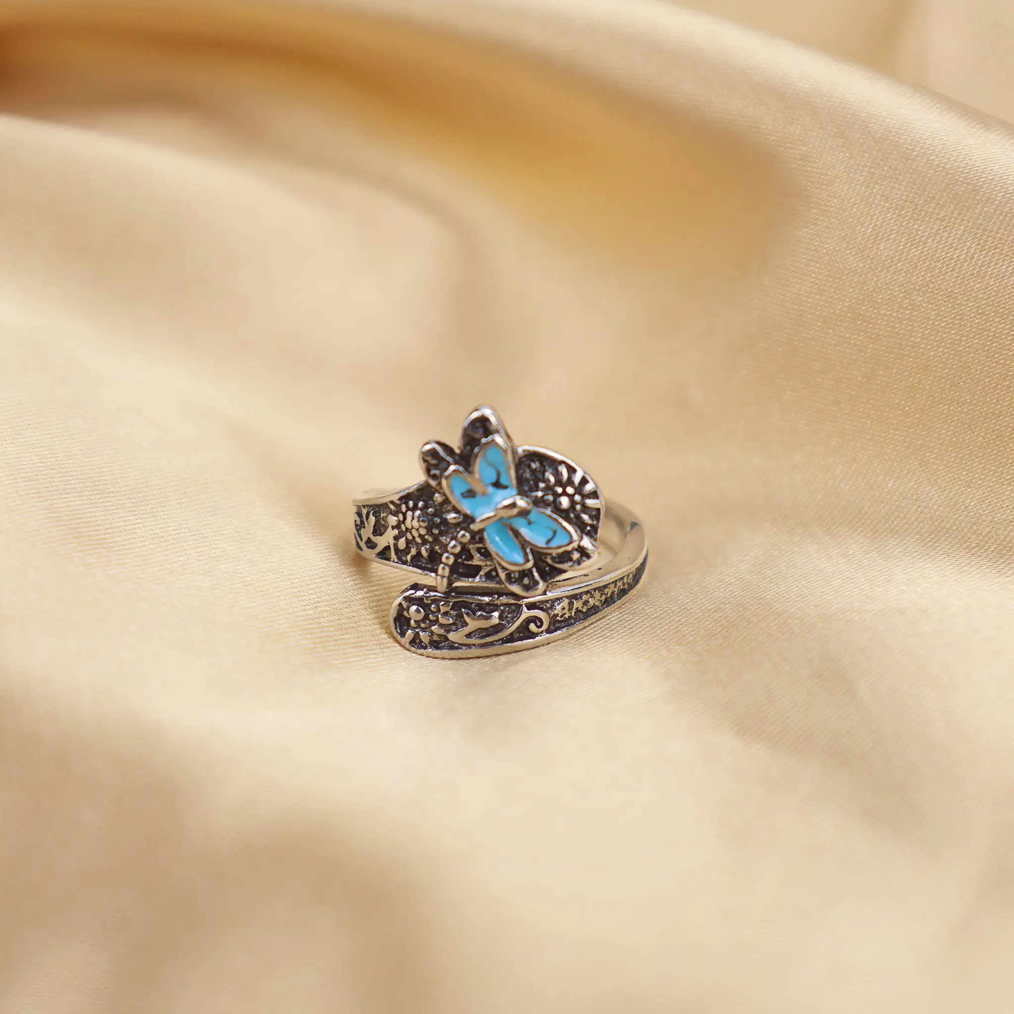 LunaStdla Dragonfly Sunflower Open Ring - Vintage Butterfly Boho Elegant Vintage Rings Jewelry, Ideal for Daily Wear, Festivals, Statement Rings