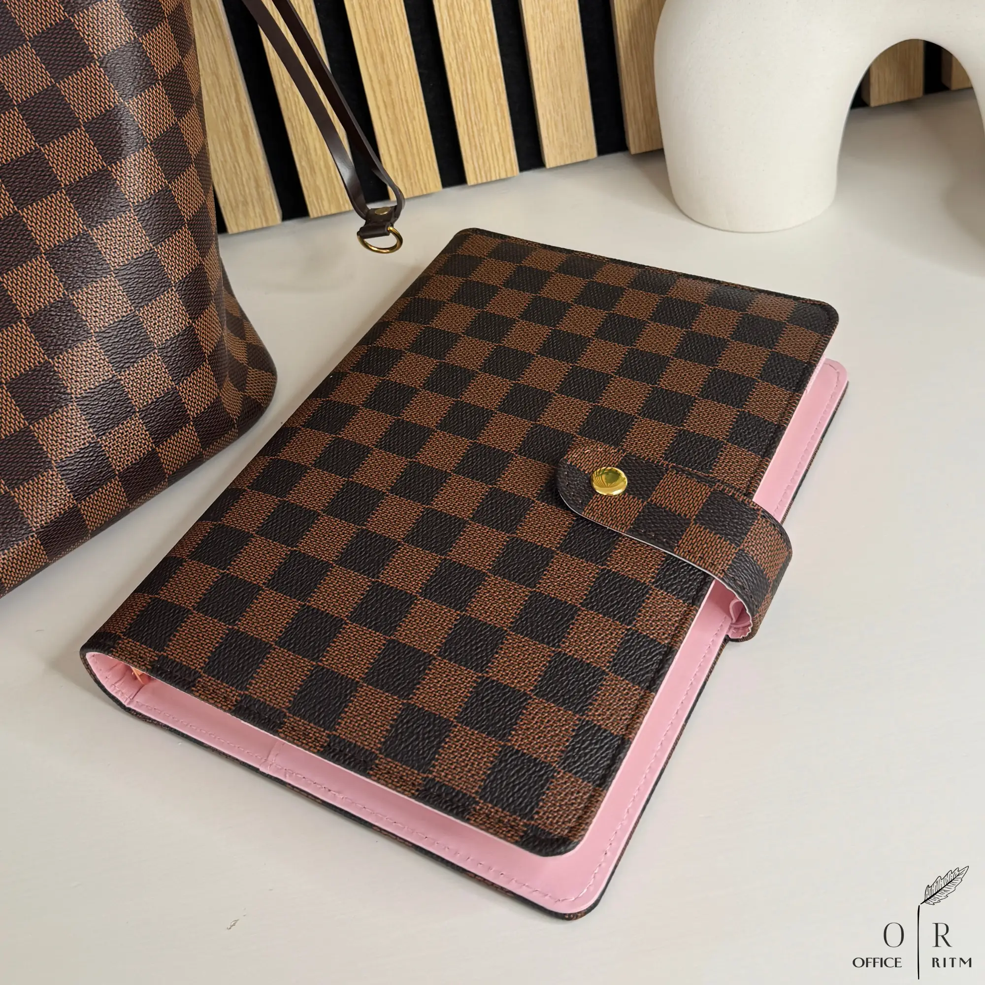 OFFICE RITM PU Checkered Leather A5 Six Ring Binder Planner Cover with 160 Pages of Daily to Do List 5.5" x8"