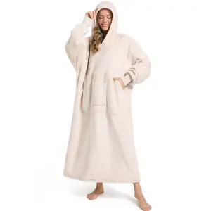 REDESS Plush Oversized Sweatshirt with Sleeves Large Front Pocket Hoodie Soft