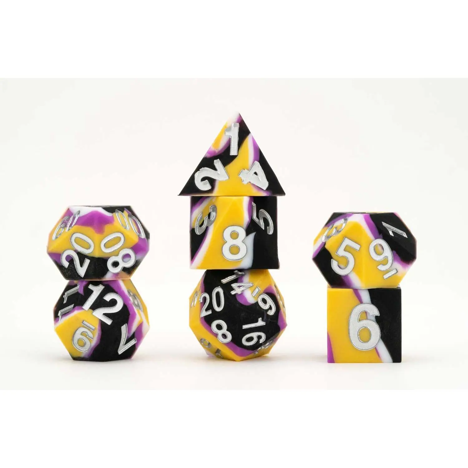 Sharp Edge Silicone Rubber Dice Set: Nonbinary Pride