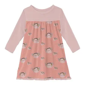 Bamboo Classic Long Sleeve Swing Dress - Blush Puffer Family