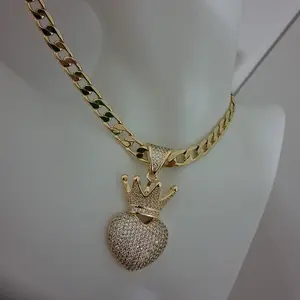 14K Gold Cuban Link Chain 8mm 18” with Crown Heart Pendant – Luxury Style