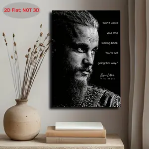 2D Flat Ragnar Lothbrok Vikings Canvas Art - Vintage Black and White Inspirational Quote Wall Decor, 11.8x 15.7inch Wooden Frame Poster, Suitable for Men's Cave, Living Room, Bedroom, Bathroom - Men, History Enthusiasts and TV Series Fans' Inspirational G