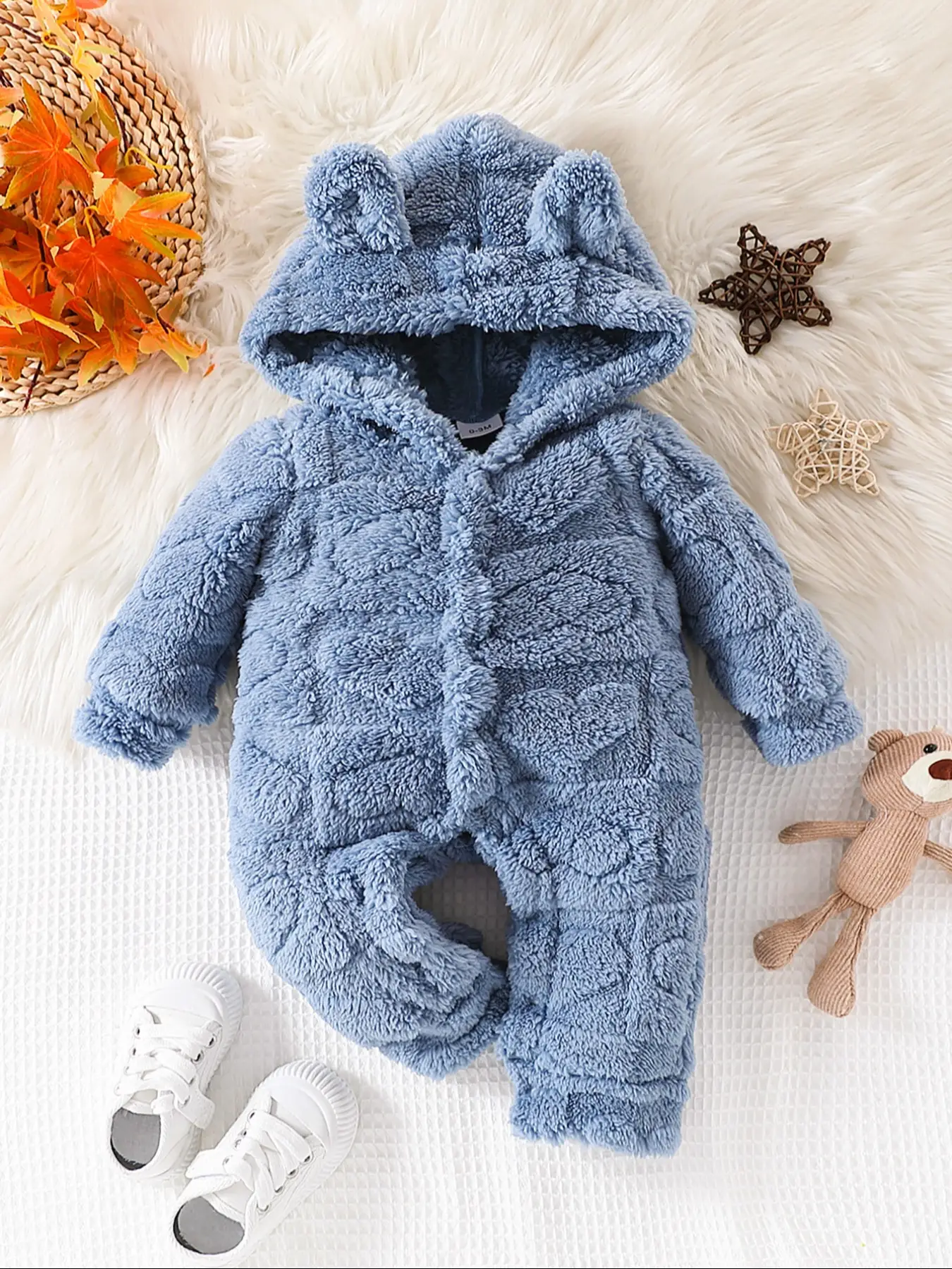 Baby Boy Long Sleeve Romper Set with Hood, Casual Outdoor Wear for Autumn Winter, Comfortable One-Piece for Infants