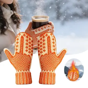 Creative Fleece Lined Scandinavian Knit Mittens for Women - Cozy Winter Gloves, Cute Funny Design for Outdoor Snow Skiing and Christmas Gifting, Textured