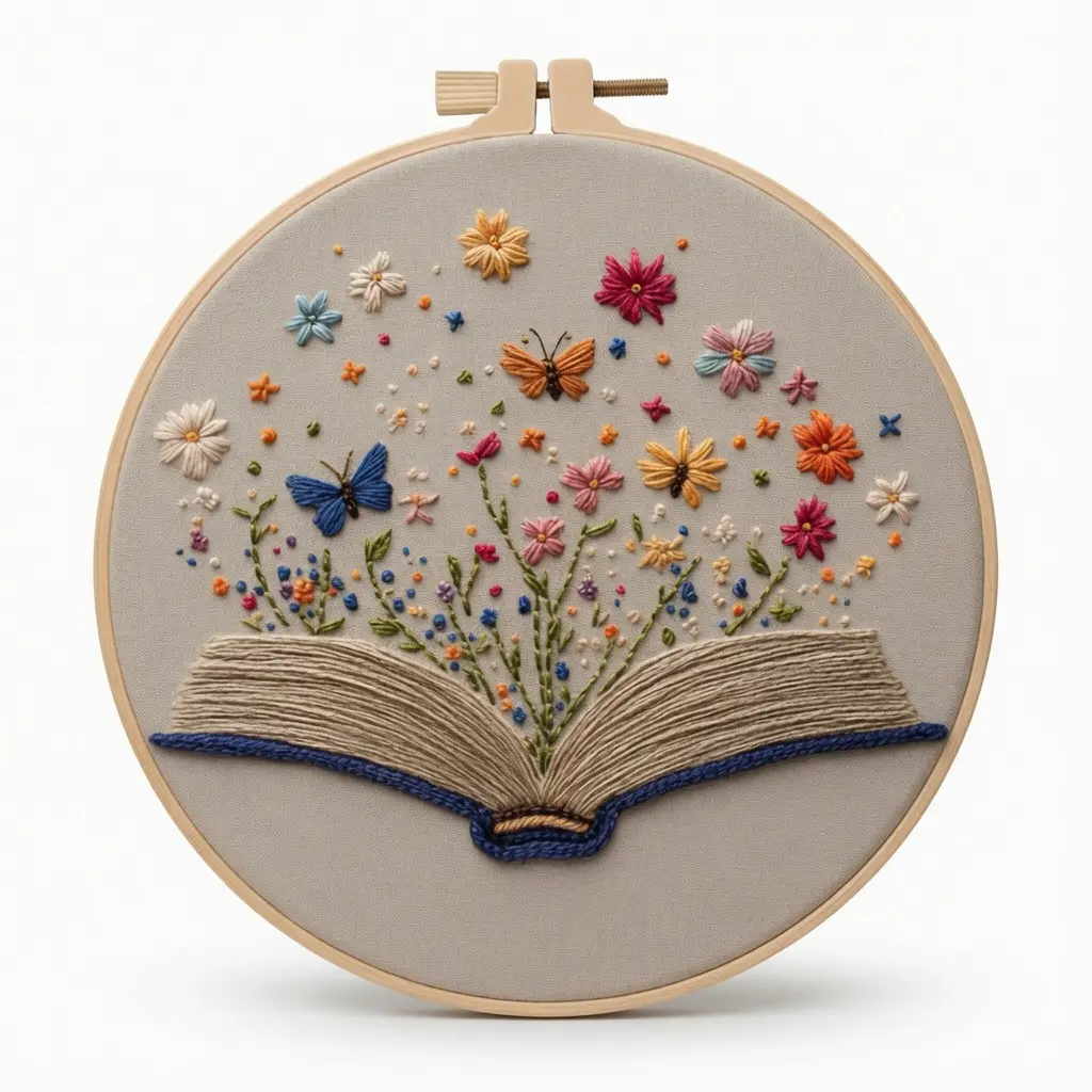 3D Embroidery Wall Art Kit – Blooming Book with Flowers & Butterflies | Handmade DIY Embroidery Decor | Modern Floral Hanging | Creative Craft Gift for Adults & Home Decoration
