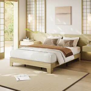 Platform Bed Frame, Minimalist Wood Bed Frame, No Headboard Needed, Sturdy Low Profile Bed with Natural Wood Grain, Noise-Free & Easy Assembly, Twin/Twin XL/Full/Queen/King size, Oak/Pine/Walnut