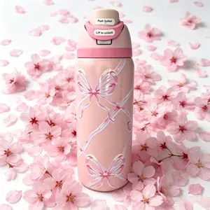 Owala FreeSip Insulated Stainless Steel Straw Water Bottle, BPA-Free Sports Water Bottle, Travel-Friendly, 32 Ounces, Pink Bow Limited Edition