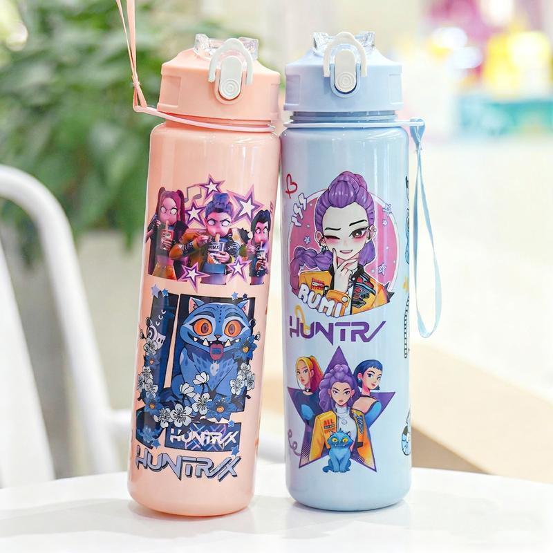 【Valentine's Day】Cartoon Anime Tumbler – Reusable Hard Plastic Water Bottle with Lid & Straw Eco, Drinkware, Portable, Cup, Mug, Bottled, Washable, Stylish