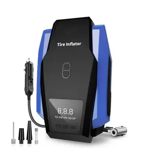 NW2Lbs Portable Air Compressor with LED Light for Car Tires - 12V DC Compact Tire Pump with Auto Shutoff Function & Multiple Nozzle Attachments