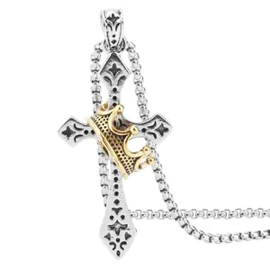 2026 Upgraded Crown Cross Necklace Retro Crucifix of Thorns Pendant Jesus Christ Faith Jewelry Vintage Cross for Women & Men