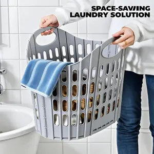 Foldable Laundry Basket with Hooks, Multi-Compartment Storage, Space-Saving, Portable, Ideal for Bathroom and Bedroom, Home Organizer