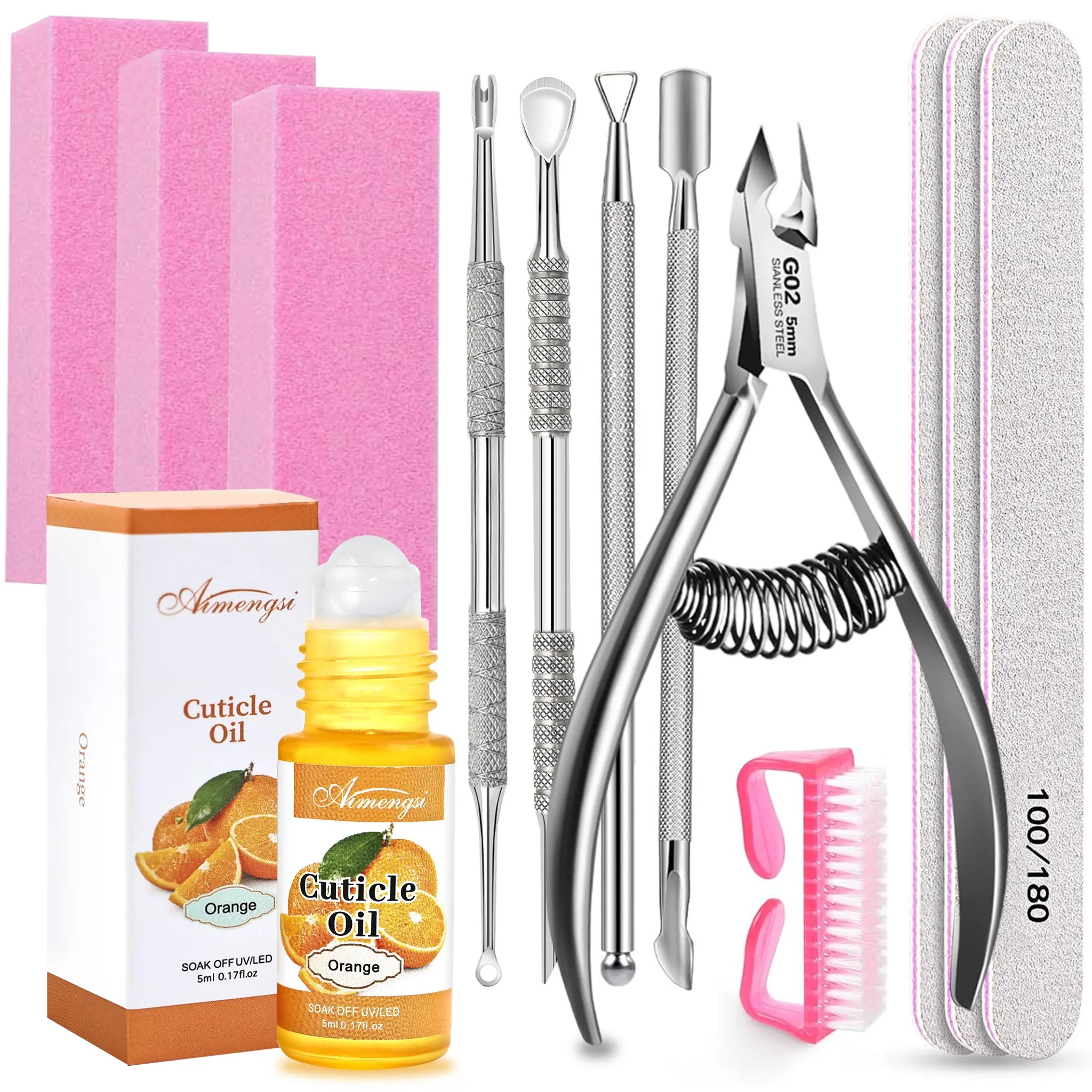 Nail Kit, Manicure Supplies, Nail Prep Kit with Emery Boards, Cuticle Remover Tools, Cuticle Oil for Manicure and Pedicure, 3 Nail File 100/180, Buffer Block, Trimmer and Pusher, Manicure and Pedicure Tools Kit, Nail Art Tools, Nail Care