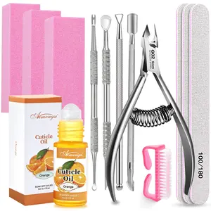 Nail Files and Buffers, Nail Prep Kit with Emery Boards, Cuticle Remover Tools, Coconut Cuticle Oil for Manicure and Pedicure Shine Kit, 3 Nail File 100/180, 3 Buffer Block，Trimmer and Pusher，Manicure and Pedicure Tools Kit