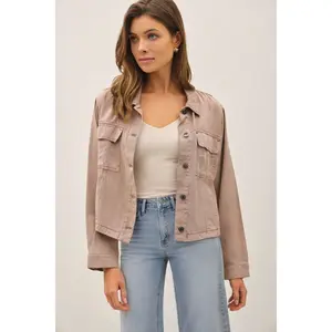 Women's Dusty Rose Boxy Tencel Button Outerwear Coat - Lightweight Linen-Cotton Casual Top with Pockets, Stylish Jacket, Tops, Coats