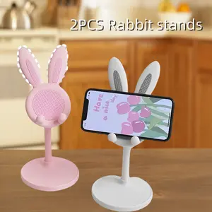 Multifunctional Lifting & Adjustable Bunny Mobile Phone Holder 2-Pack for Lazy Home Use on Desktop Pink
