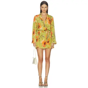 ROCOCO SAND Mini Dress With Detachable Belt in Olive