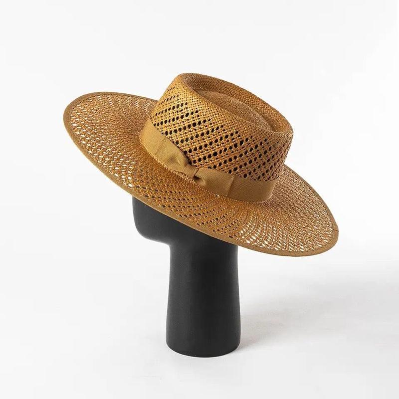 Wide Stiff Brim Straw Hat - Adjustable Straps, Sun Protection, Breathable Natural Grass, Unisex, 56-58cm Size