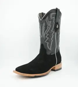 Rock'em Men's Roughout Black Wide Square Toe Boot