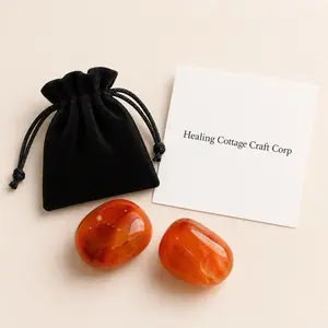 Carnelian Tumbled Stones Set – 2 Polished Crystals with Black Velvet Pouch & Info Card