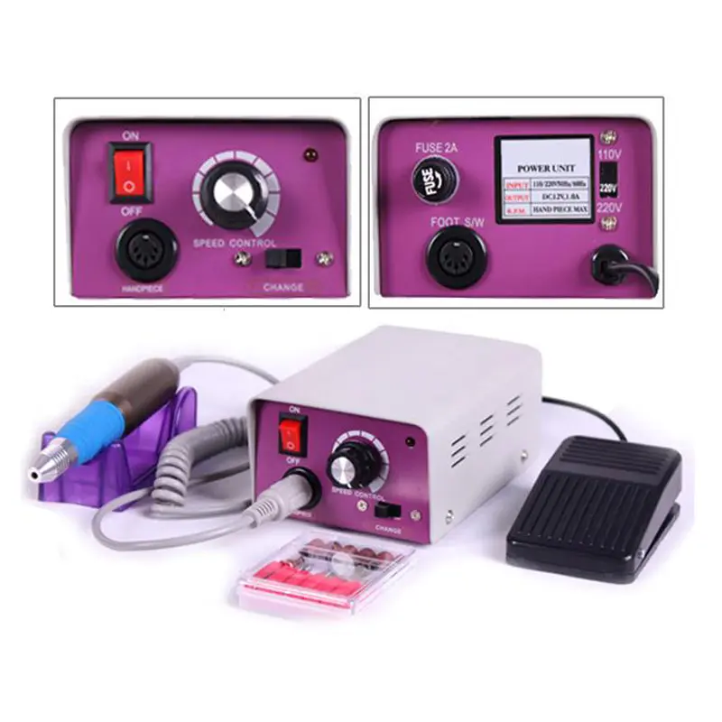 25000rpm Electric Nail Drill Manicure Machine Art Equipment with 6pcs Nail Drill Bit Foot Pedal Control Box Shape 25000RPM Professional Electric Nail Drill Machine Manicure Milling Cutter Nail Art File Grinder Kits Nail Polish Remover Metal