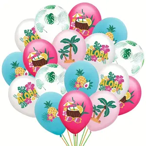 20 Hawaiian themed balloons, 12 inch white peach and blue latex balloons, suitable for room and bathroom decoration, photography studio, summer parties, birthday balloon bouquets, tropical family gatherings