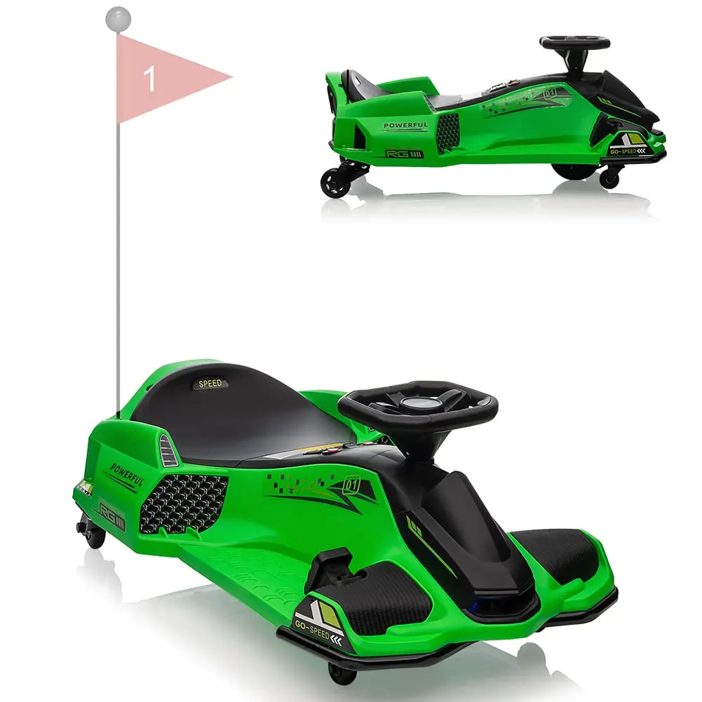 GARVEE 12V Electric Ride-On Drift Car with Variable Speed Control, 5 Wheels, Built-in Music, Front and Tail LED Lights, and Low-Power Alarm - High/Low Speed Go-Kart for Fun Driving Experience
