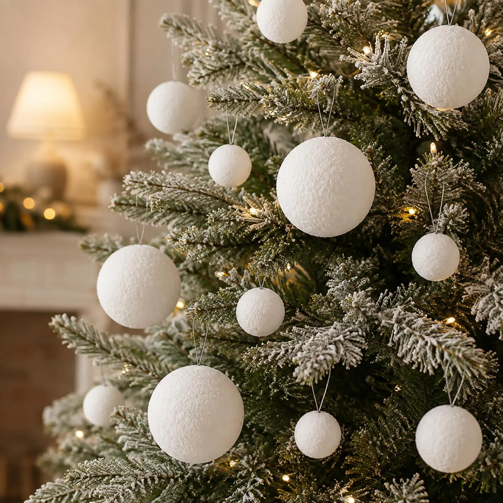 White Foam Christmas Ball Ornaments, Snow Flocked Hanging Snowballs in 3 Assorted Sizes (1.57, 2.36, 3.15 in), Lightweight Foam Balls for Christmas Tree, Wreath, Wedding and Indoor Winter Decor