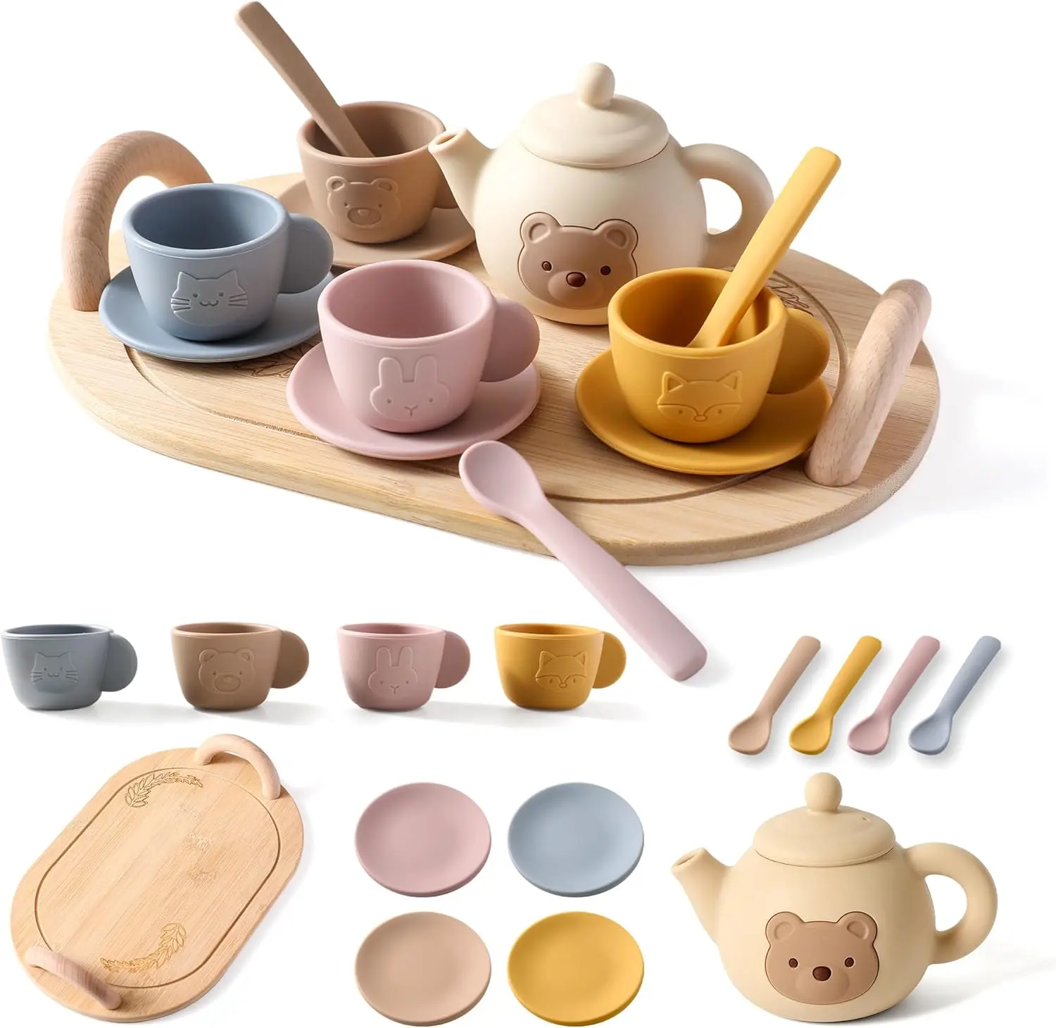 Youuys Kitchen Play Princess Prince Tea Party Set for Pretend Play Tea Accessories Sets 14pcs Tea Set with Silicone Teapot Cups for 3-6 Year Old DealsForYouDays