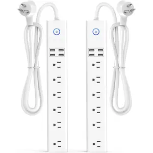 2 Pack Power Strip Surge Protector Flat Plug - 6 Widely Spaced Outlets 4 USB  Ports, 2100J/10A with 6Ft Long Extension Cord, Overload Surge Protection, Wall Mount for  Office